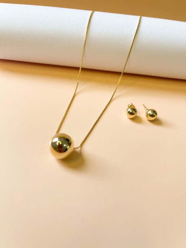 Conjunto Esfera (Brincos e Colar) - Banho Dourado