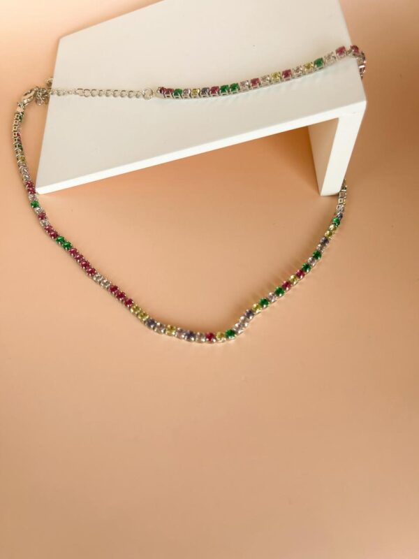 Choker Estilo Riviera Colorida - Banho Prata